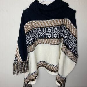 On Blue Castillo Cowl Neck Poncho Sweater